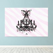 Roze zebrastrips met zwarte luchters canvas afdruk (Insitu (Houten vloer))