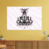 Roze zebrastrips met zwarte luchters canvas afdruk (Insitu (Woonkamer))