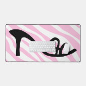 Roze zebrastrips met zwarte schoen bureaumat (Keyboard & Muis)