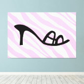 Roze zebrastrips met zwarte schoen canvas afdruk (Insitu (Houten vloer))