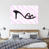 Roze zebrastrips met zwarte schoen canvas afdruk (Insitu (Slaapkamer))