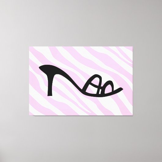Roze zebrastrips met zwarte schoen canvas afdruk (Voorkant)