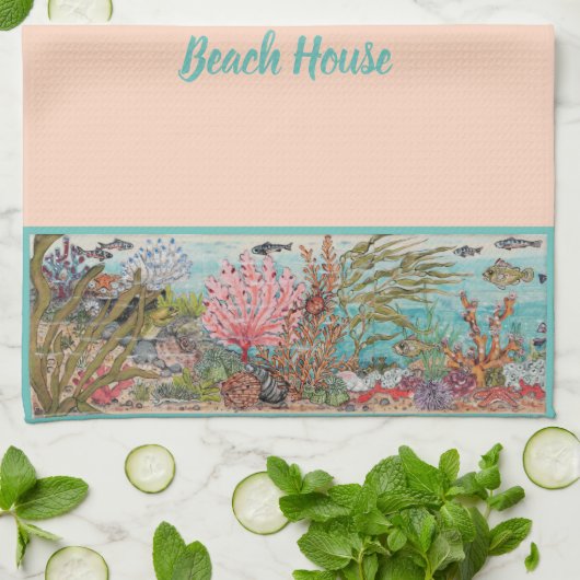  roze Zee - Aangepast winkelcentrum voor leven op  Theedoek (Gevouwen)