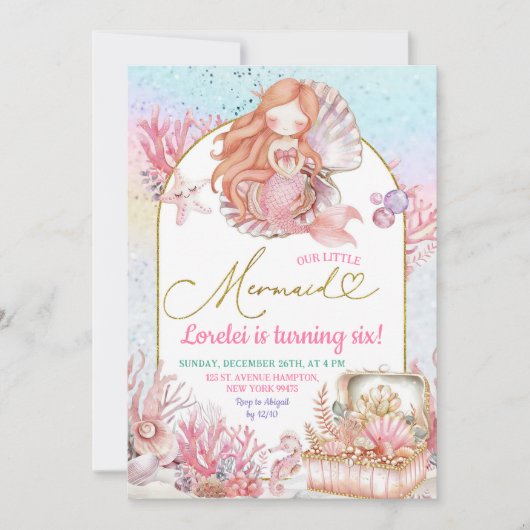 Roze Zee Kleine Zeemeermin Verjaardag Meisje Uitno Kaart (Voorkant)