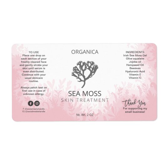 Roze Zee Moss Skin Care Labels (Voorkant)