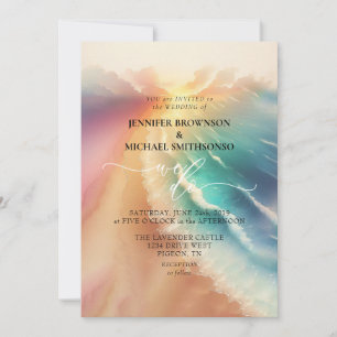 Roze Zee Ocean Beach Zomer Waterverf Bruiloft Kaart