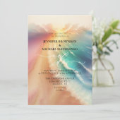 Roze Zee Ocean Beach Zomer Waterverf Bruiloft Kaart (Staand voorkant)