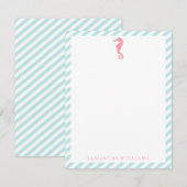 Roze Zee paard op mint stripes Dank u wel Kaart (Voorkant / Achterkant)