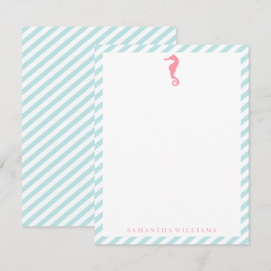 Roze Zee paard op mint stripes Dank u wel Kaart (Voorkant / Achterkant)