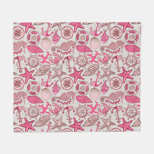Roze Zee Patroon Fleece Deken (Voorkant (Horizontaal))