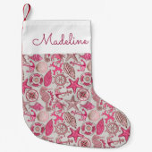 Roze Zee Patroon | Jouw namen toevoegen Kleine Kerstsok (Voorkant)