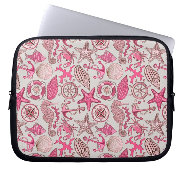 Roze Zee Patroon Laptop Sleeve (Voorkant)