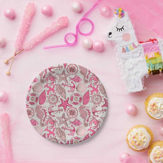 Roze Zee Patroon Papieren Bordje (Feest)