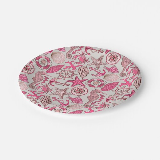 Roze Zee Patroon Papieren Bordje (Gekanteld)