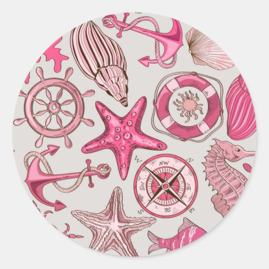 Roze Zee Patroon Ronde Sticker (Voorkant)