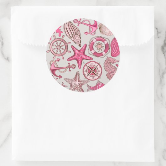 Roze Zee Patroon Ronde Sticker (Tas)