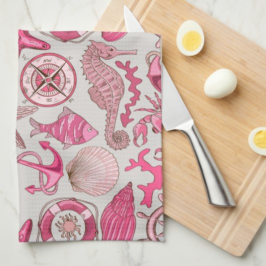 Roze Zee Patroon Theedoek (Quarter Fold)