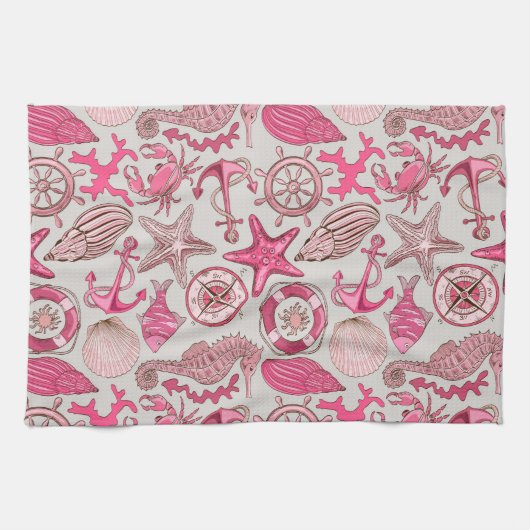 Roze Zee Patroon Theedoek (Horizontaal)