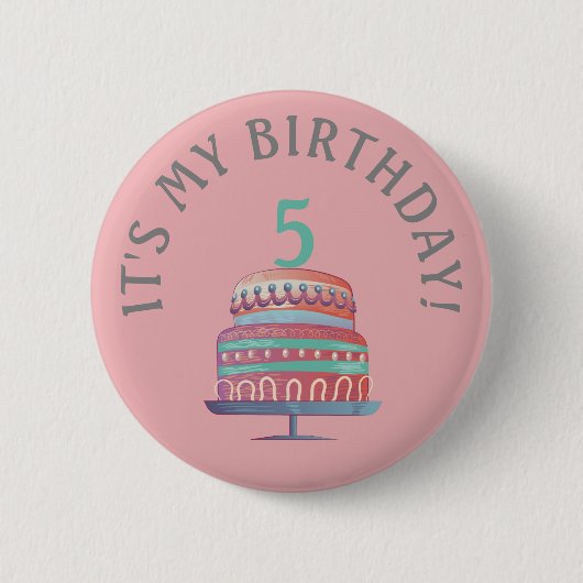 Roze Zee Schuim Groen Verjaardagstaart Leeftijd Kn Ronde Button 5,7 Cm (Voorkant)