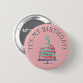 Roze Zee Schuim Groen Verjaardagstaart Leeftijd Kn Ronde Button 5,7 Cm (Voorkant /achterkant)