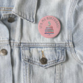 Roze Zee Schuim Groen Verjaardagstaart Leeftijd Kn Ronde Button 5,7 Cm (In situ)