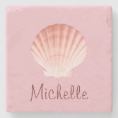 Roze Zee Shell van Monogram Beach Scallop Stenen Onderzetter (Voorkant)