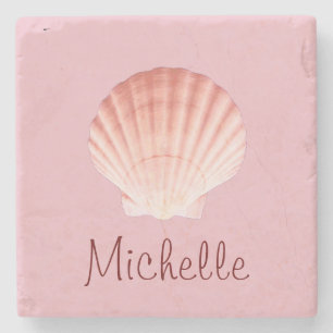 Roze Zee Shell van Monogram Beach Scallop Stenen Onderzetter