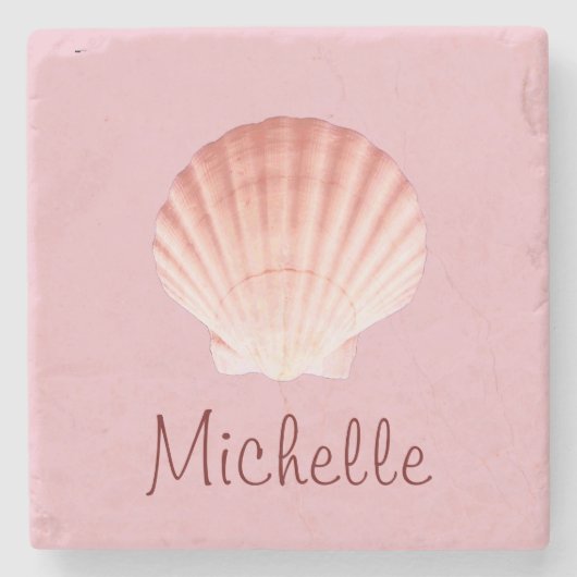 Roze Zee Shell van Monogram Beach Scallop Stenen Onderzetter (Voorkant)