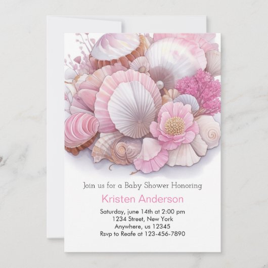 Roze Zee Shell Whimsical Bliss Meisje Baby shower Kaart (Voorkant)