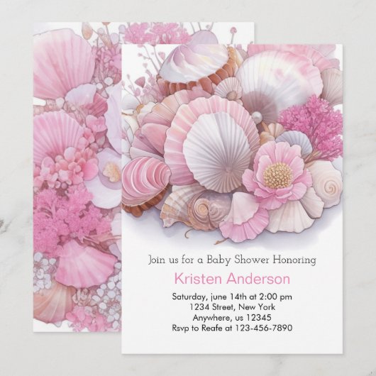 Roze Zee Shell Whimsical Bliss Meisje Baby shower Kaart (Voorkant / Achterkant)