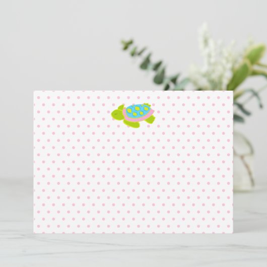 Roze Zee Turtle Note Card Stationery Kaart (Staand voorkant)