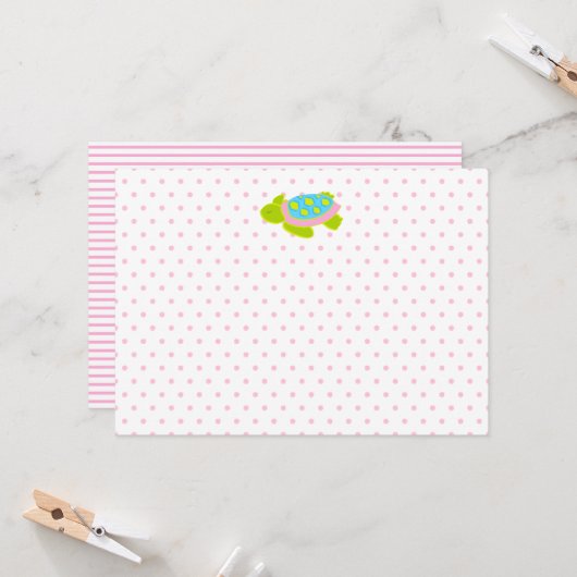 Roze Zee Turtle Note Card Stationery Kaart (Voorkant / Achterkant in situ)
