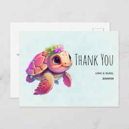 Roze Zee Turtle Whimsical & Cute Dank u Briefkaart