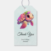 Roze Zee Turtle Whimsical & Cute Dank u Cadeaulabel (Voorkant)
