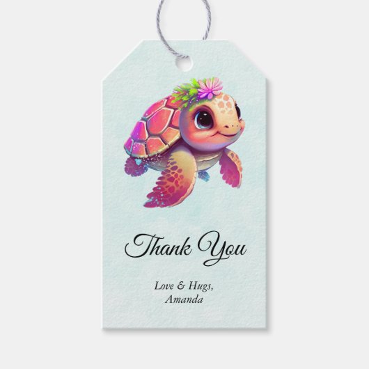 Roze Zee Turtle Whimsical & Cute Dank u Cadeaulabel (Voorkant)