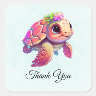 Roze Zee Turtle Whimsical & Cute Dank u Vierkante Sticker