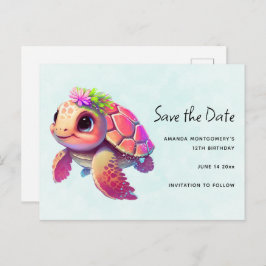 Roze Zee Turtle Whimsical & Cute Save the Date Uitnodiging Briefkaart