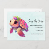 Roze Zee Turtle Whimsical & Cute Save the Date Uitnodiging Briefkaart (Voorkant / Achterkant)