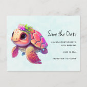 Roze Zee Turtle Whimsical & Cute Save the Date Uitnodiging Briefkaart (Voorkant)