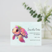 Roze Zee Turtle Whimsical & Cute Save the Date Uitnodiging Briefkaart (Staand voorkant)