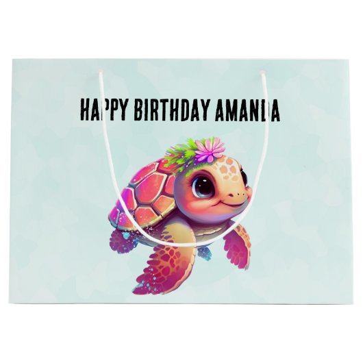Roze Zee Turtle Whimsical & Leuke Verjaardag Groot Cadeauzakje (Voorkant)
