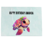 Roze Zee Turtle Whimsical & Leuke Verjaardag Groot Cadeauzakje (Achterkant)