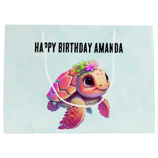 Roze Zee Turtle Whimsical & Leuke Verjaardag Groot Cadeauzakje (Achterkant)