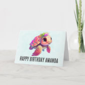 Roze Zee Turtle Whimsical & Leuke Verjaardag Kaart (Voorkant)