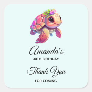 Roze Zee Turtle Whimsical & Leuke Verjaardag Vierkante Sticker