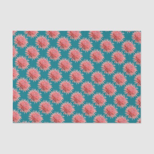 Roze Zee Urchins op Blauwgroen Tissuepapier (Voorkant)