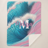 Roze zee water Monogram Sherpa Deken (Voorkant)