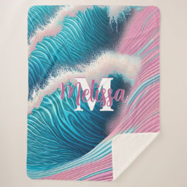 Roze zee water Monogram Sherpa Deken