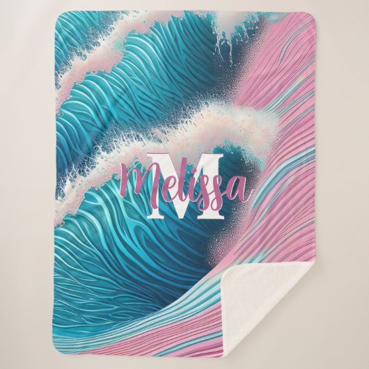 Roze zee water Monogram Sherpa Deken (Voorkant)