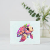 Roze Zeeen schildpad grillig & schattig Briefkaart (Staand voorkant)